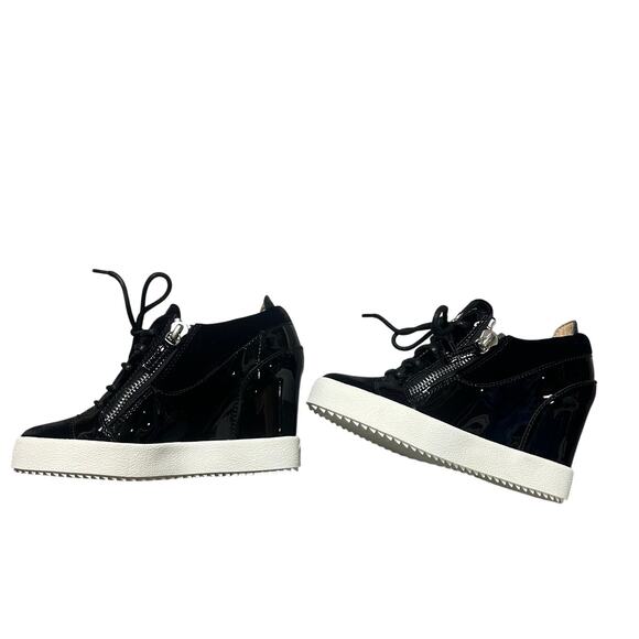 Giuseppe Zanotti Addy Wedge Sneaker Black Patent Leather / Velvet - Picture 4 of 11